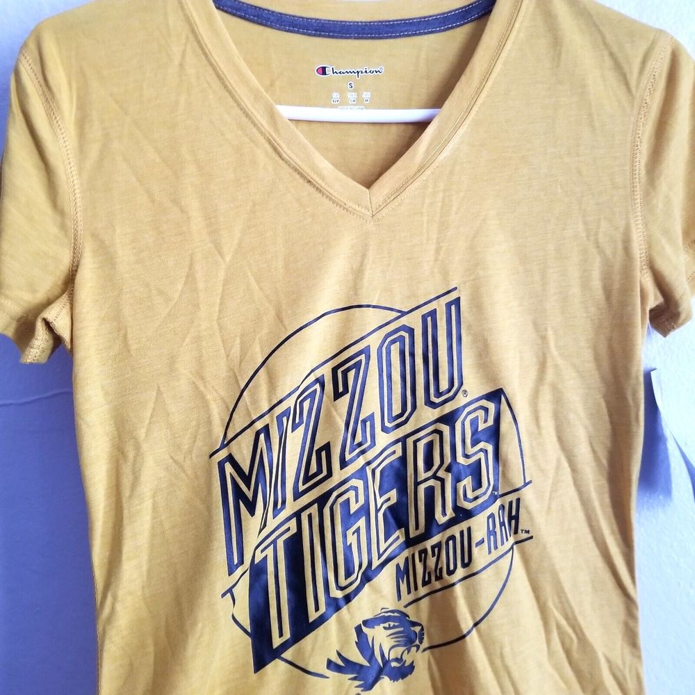 Champion Mizzou Tigers T Shirt Women Small Gold Short Sleeve V-Neck - Picture 3 of 10